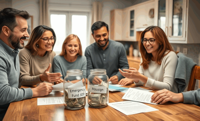 A family discussing financial planning for emergencies.