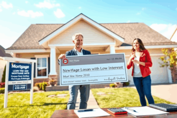 A couple discussing options for affordable mortgage loans with low interest rates.