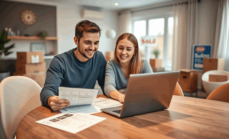 A couple discussing options for a quick personal loan to buy their new house.